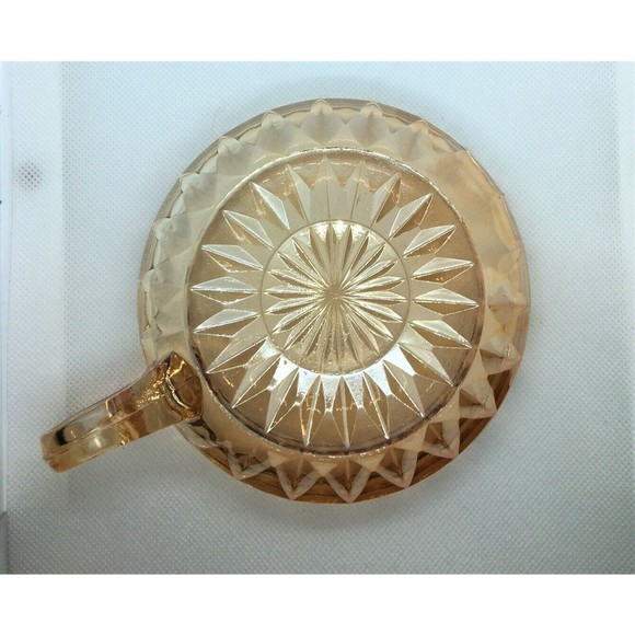 Vtg Carnival Pressed Glass Round Candy Dish Starburst Peach Jeannette Indiana - Picture 6 of 8